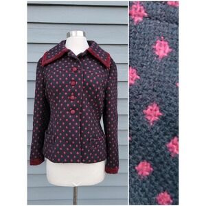 Harbro Vintage Wool Blazer Black Pink Geometric Mod Jacket Made in London Small